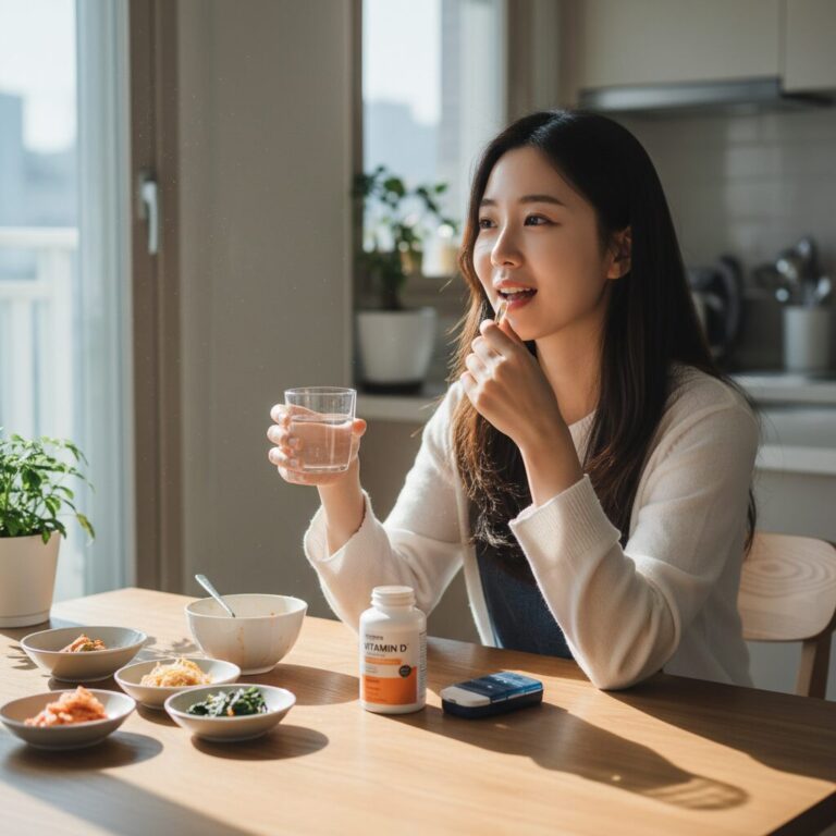 식사 후 비타민D 영양제를 복용하는 일상 루틴