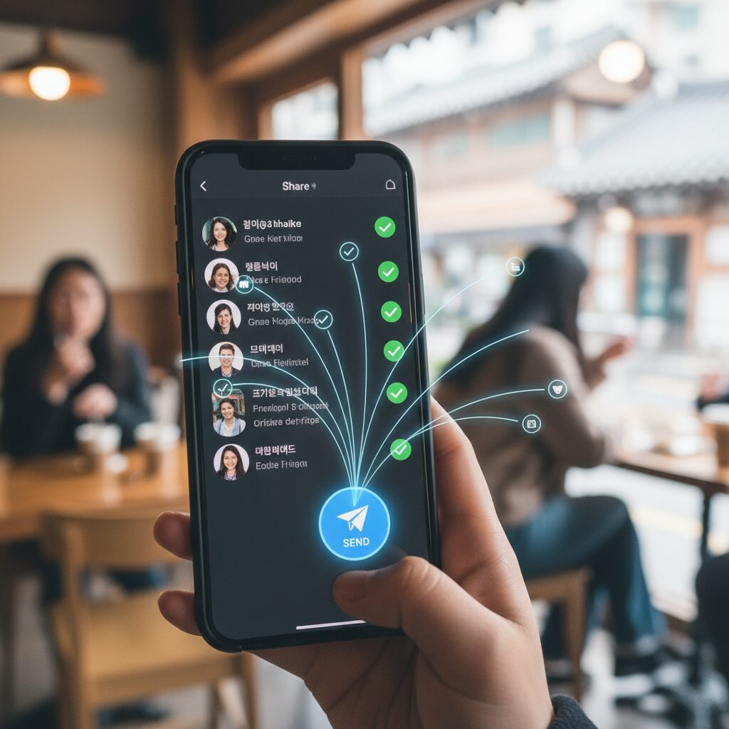 카카오톡 메시지 공유하기 화면 친구 여러 명 선택하여 동시 전송