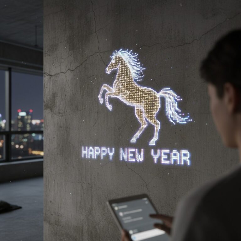 카카오톡 AI가 생성한 새해 아스키 아트 예시 문자로 그린 말과 새해 인사 그림