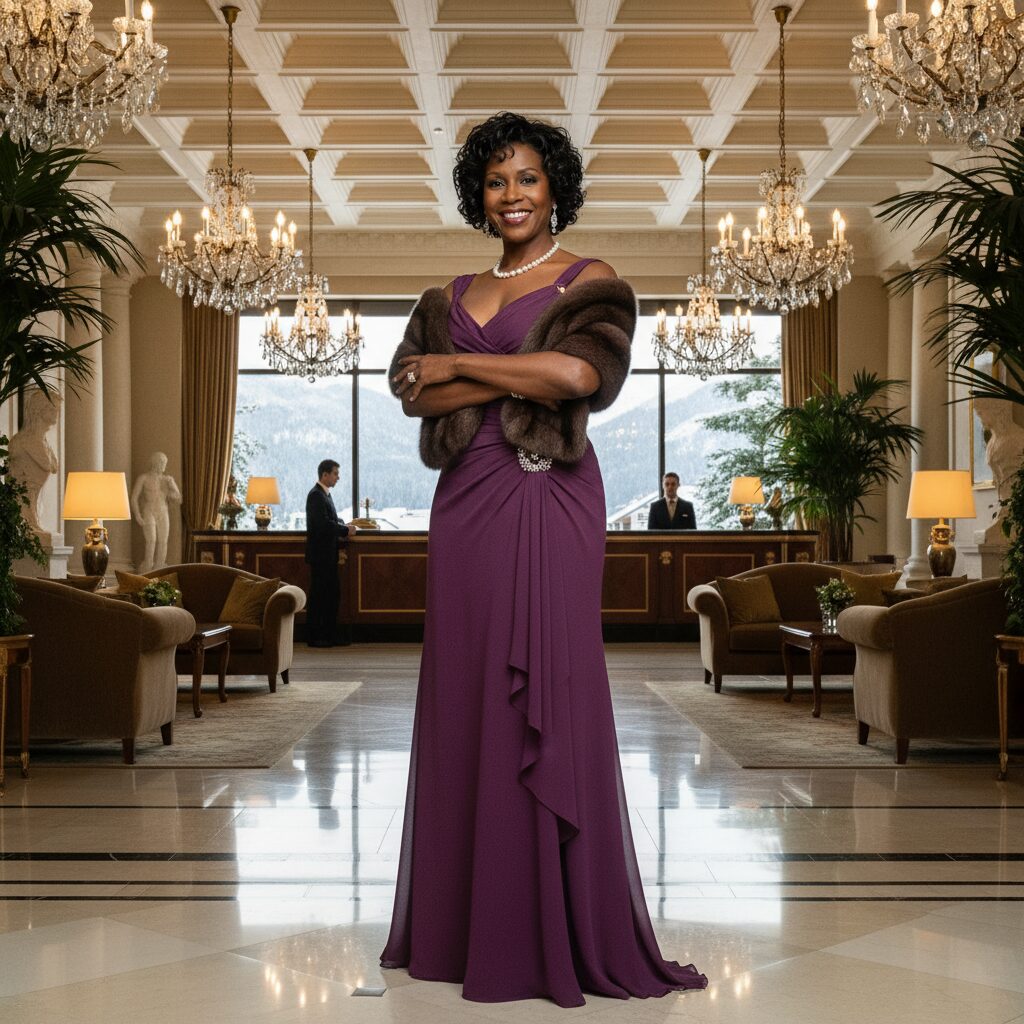 라스트 홀리데이 영화 주인공 조지아가 호텔 로비에 당당하게 서 있는 모습