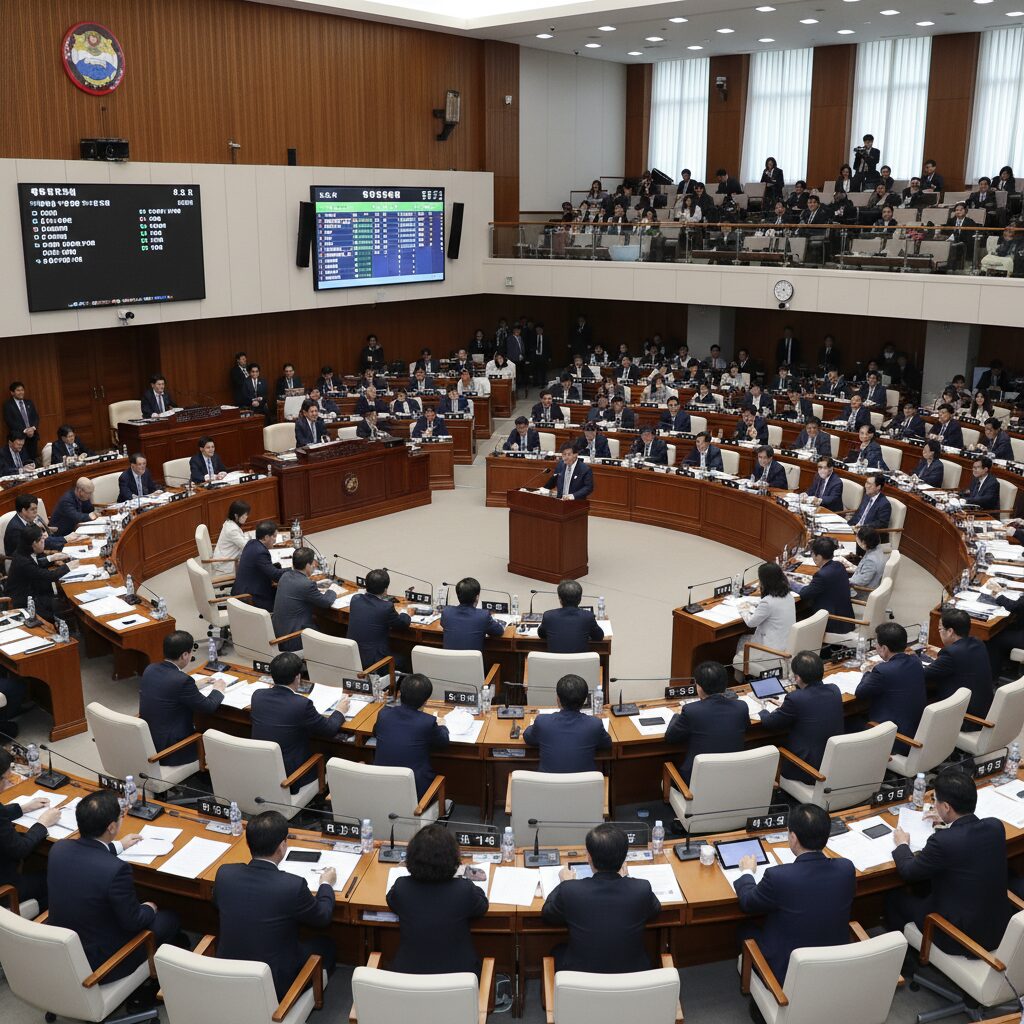 2026년 한국 사회 정치의 변화와 우리의 미래 2026년 국회 본회의 장면 다양한 연령대 의원들이 토론하고 있음