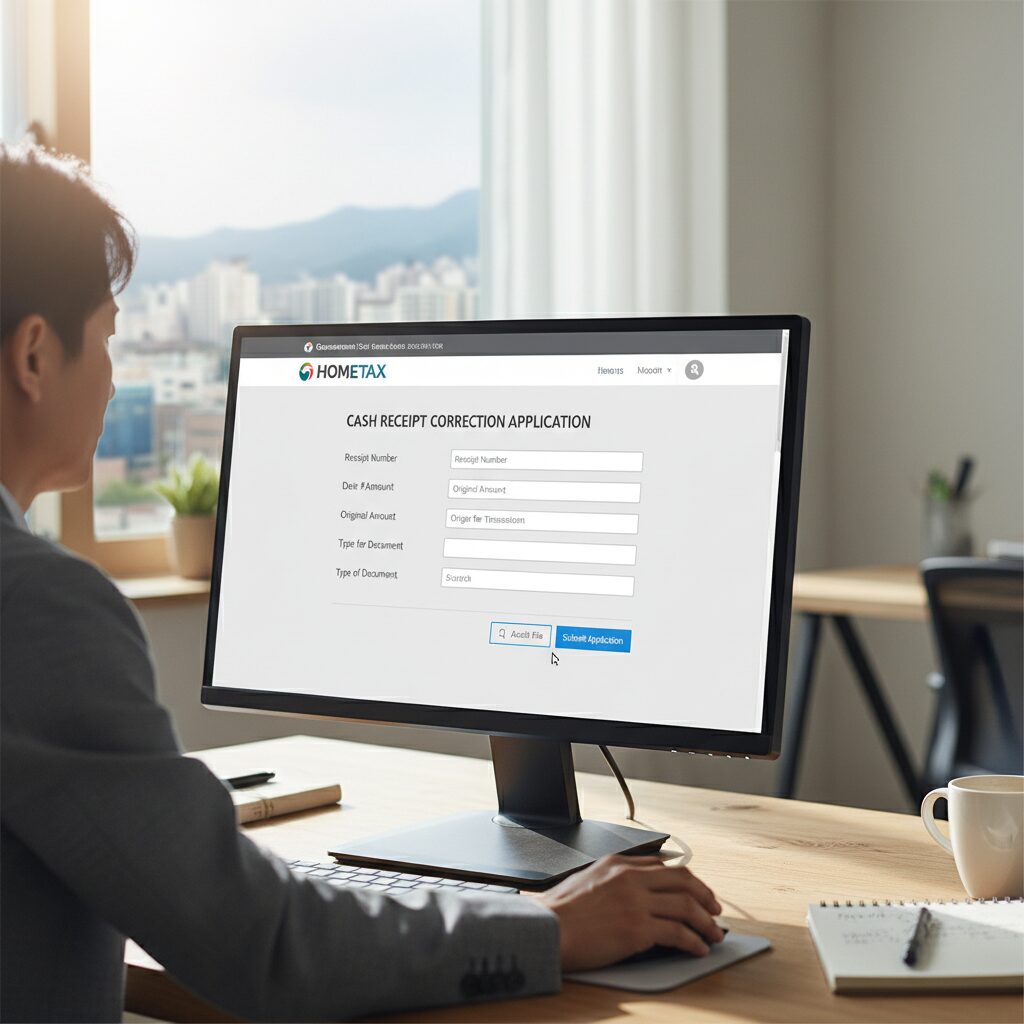 홈택스 현금영수증 정정 신청 화면, 변경하기 버튼 클릭