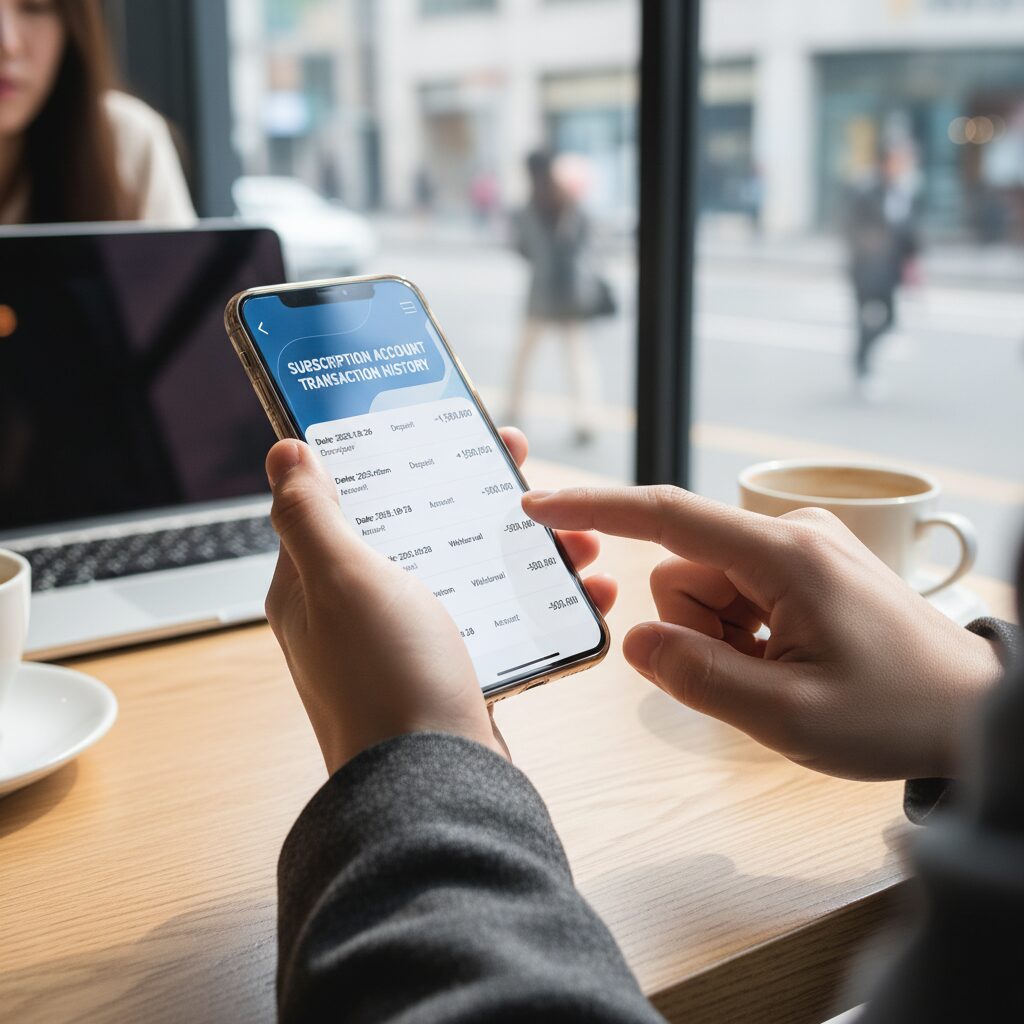 스마트폰 화면에서 청약통장 거래내역 확인하는 모습