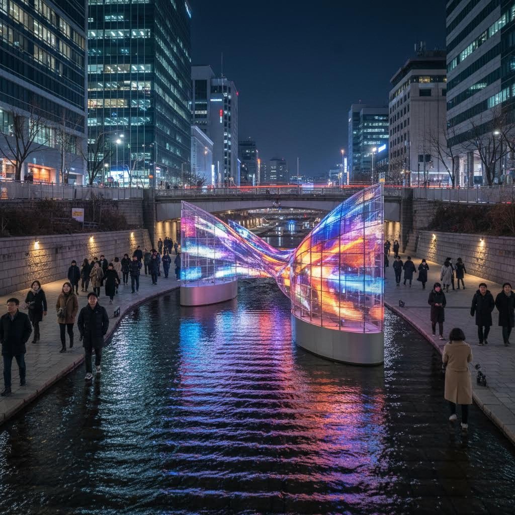 청계천 현대 미디어아트 조형물 야간 전시