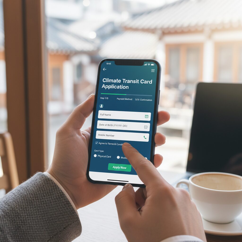 스마트폰 화면에서 기후동행카드 신청 절차를 보여주는 이미지