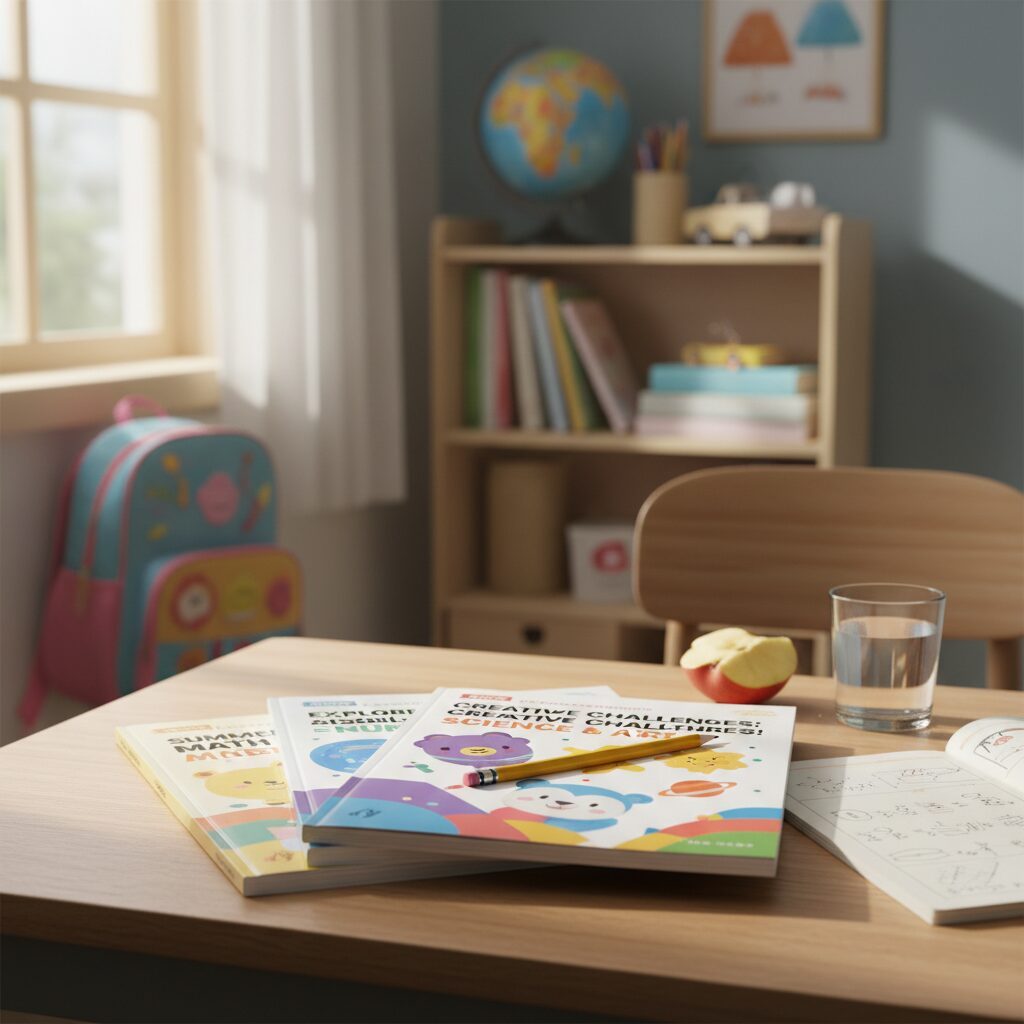 초등학생 방학 보충학습 교재 예시 책과 연필