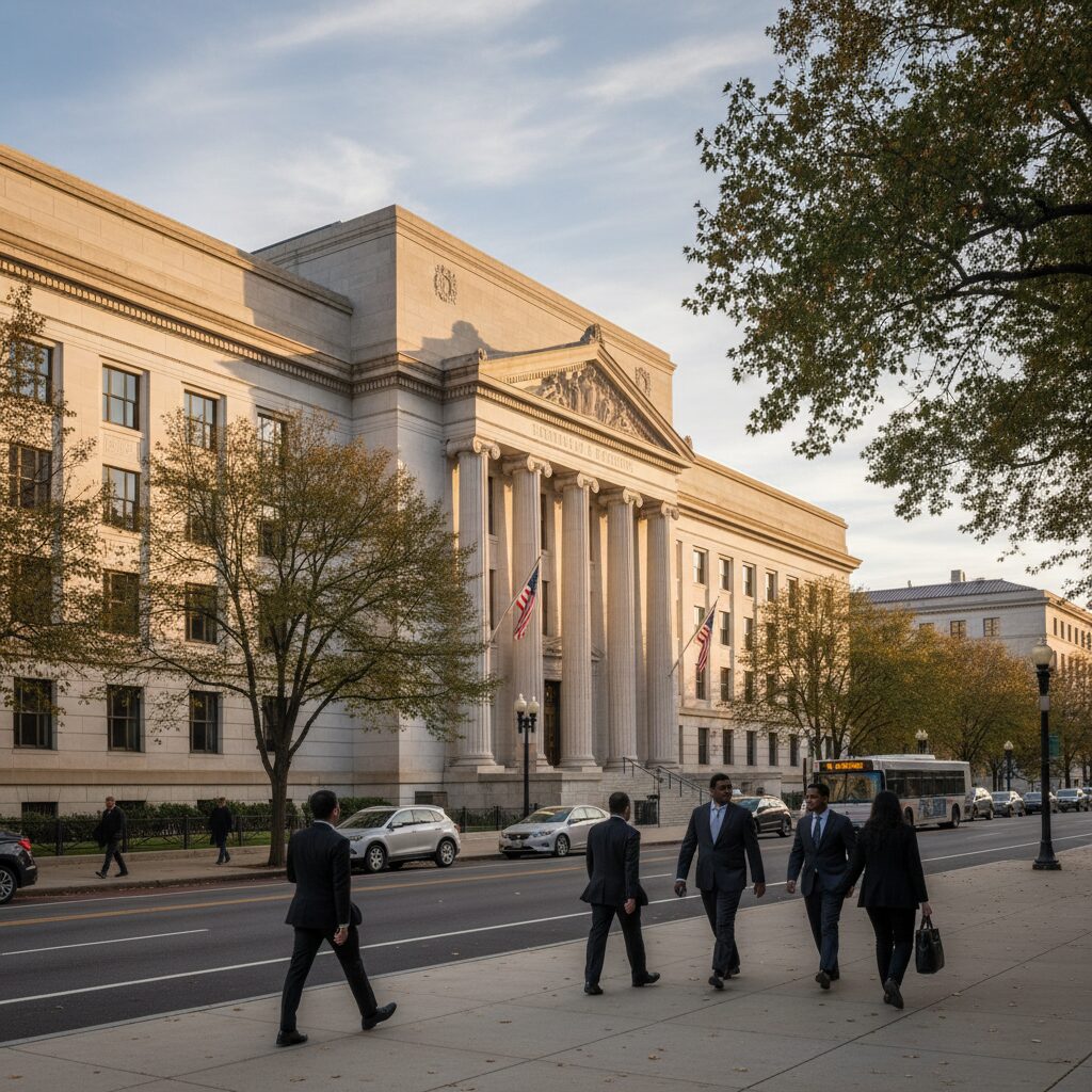 워싱턴 DC에 위치한 미국 연방준비제도 본부 건물 외관