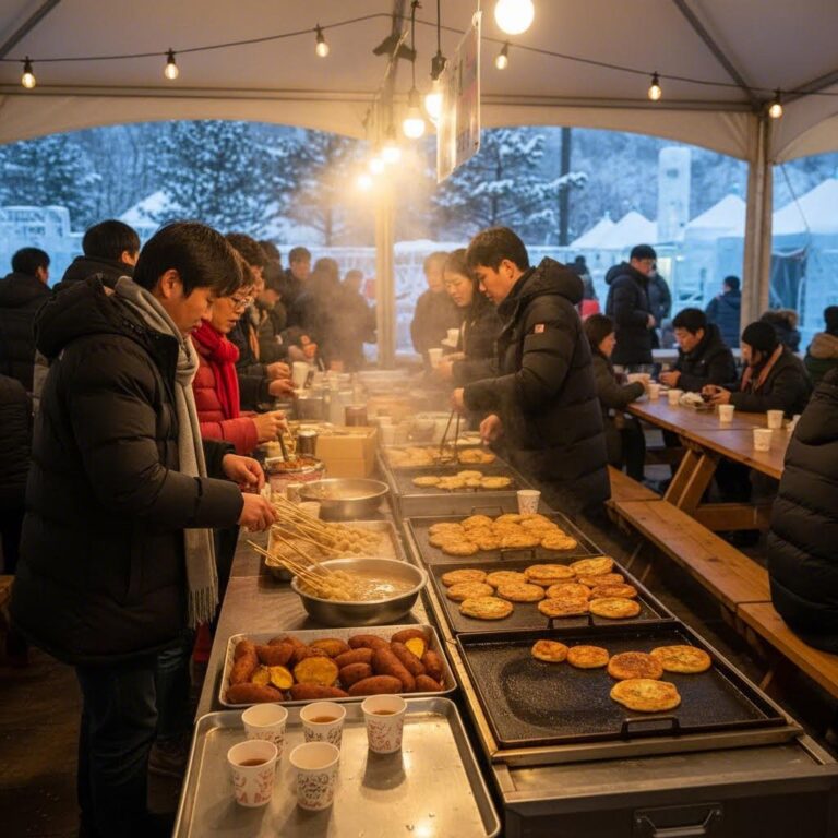 칠갑산 얼음축제 푸드코트에서 판매되는 따뜻한 겨울 간식들