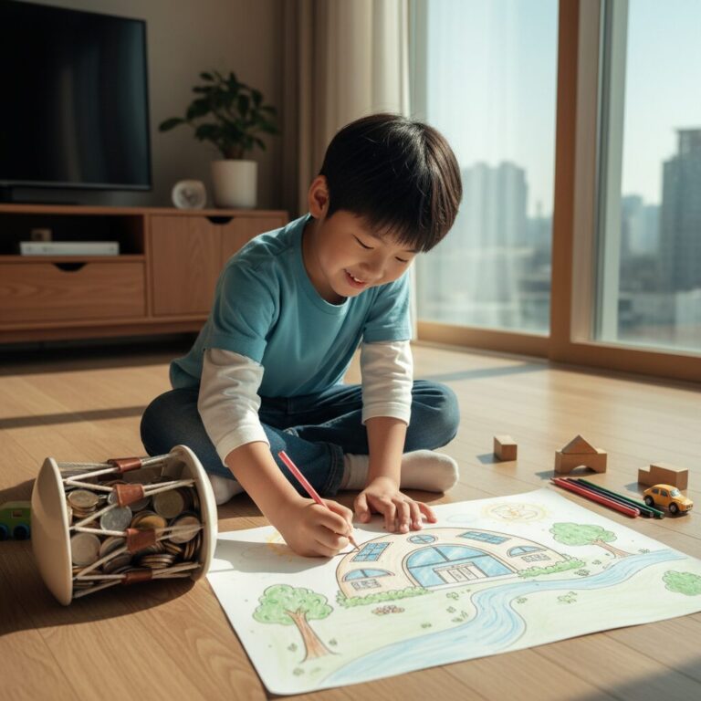 저금통과 함께 그려진 미래의 집 그림