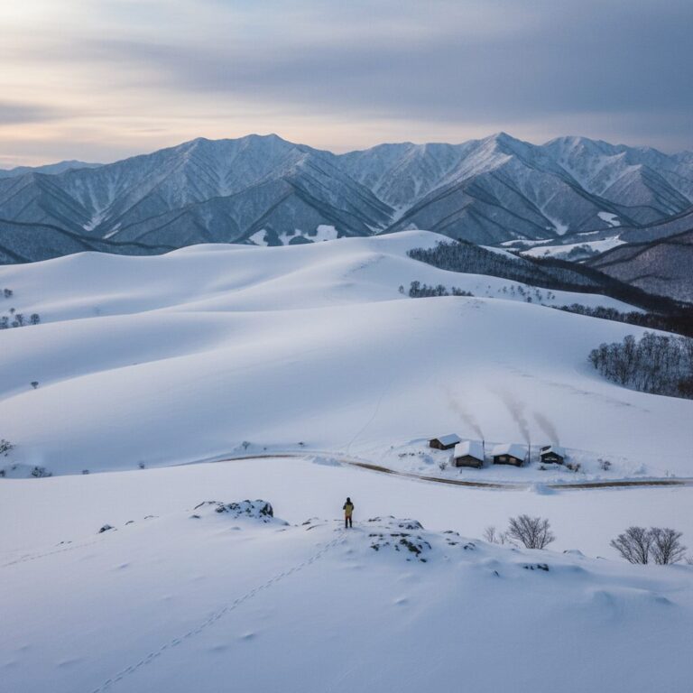 강릉 안반데기 겨울 눈 덮인 평야와 산악 풍경