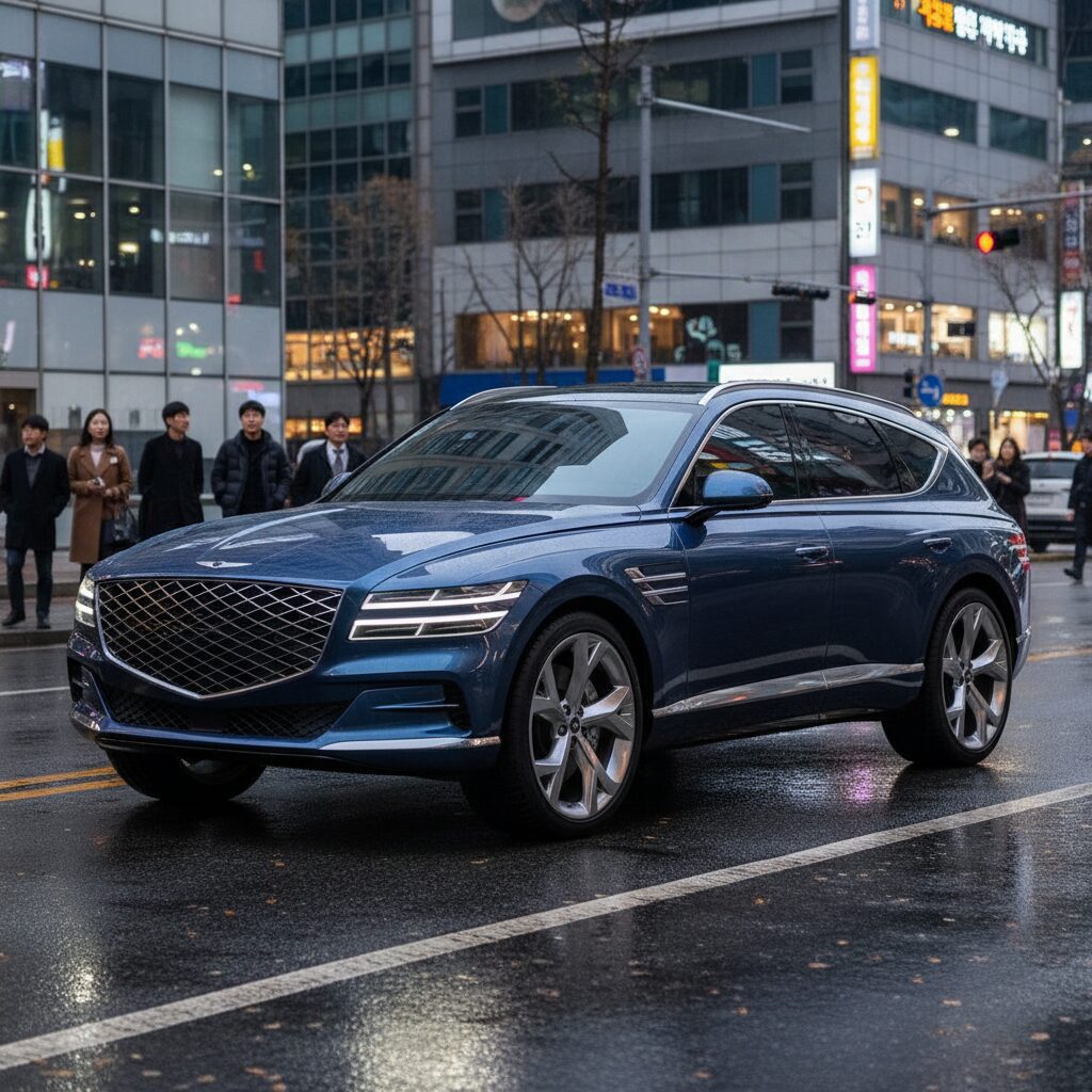 제네시스 GV90 예상 디자인 전면부와 측면 실루엣