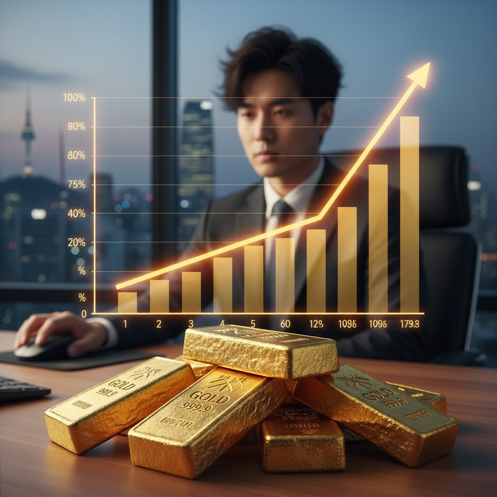 급등하는 금값 차트 그래프와 금괴 이미지