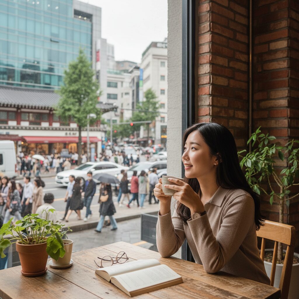꽃무늬가 그려진 예쁜 카드에 손글씨로 응원의 메시지를 쓰고 있는 모습