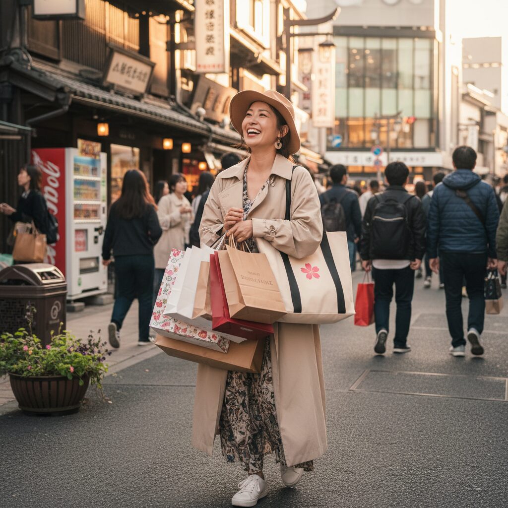 japan shopping bags happy