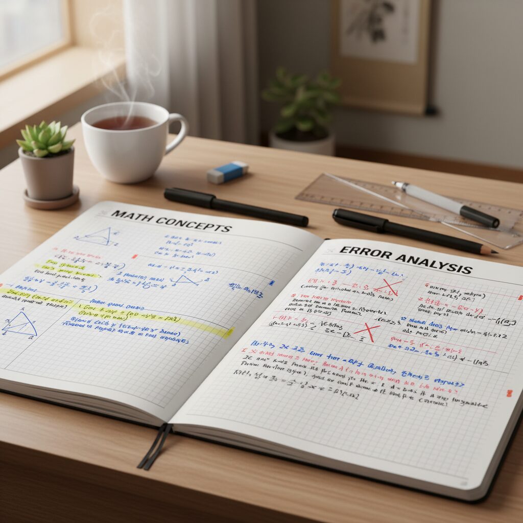 깔끔하게 정리된 수학 개념노트와 오답노트 사진