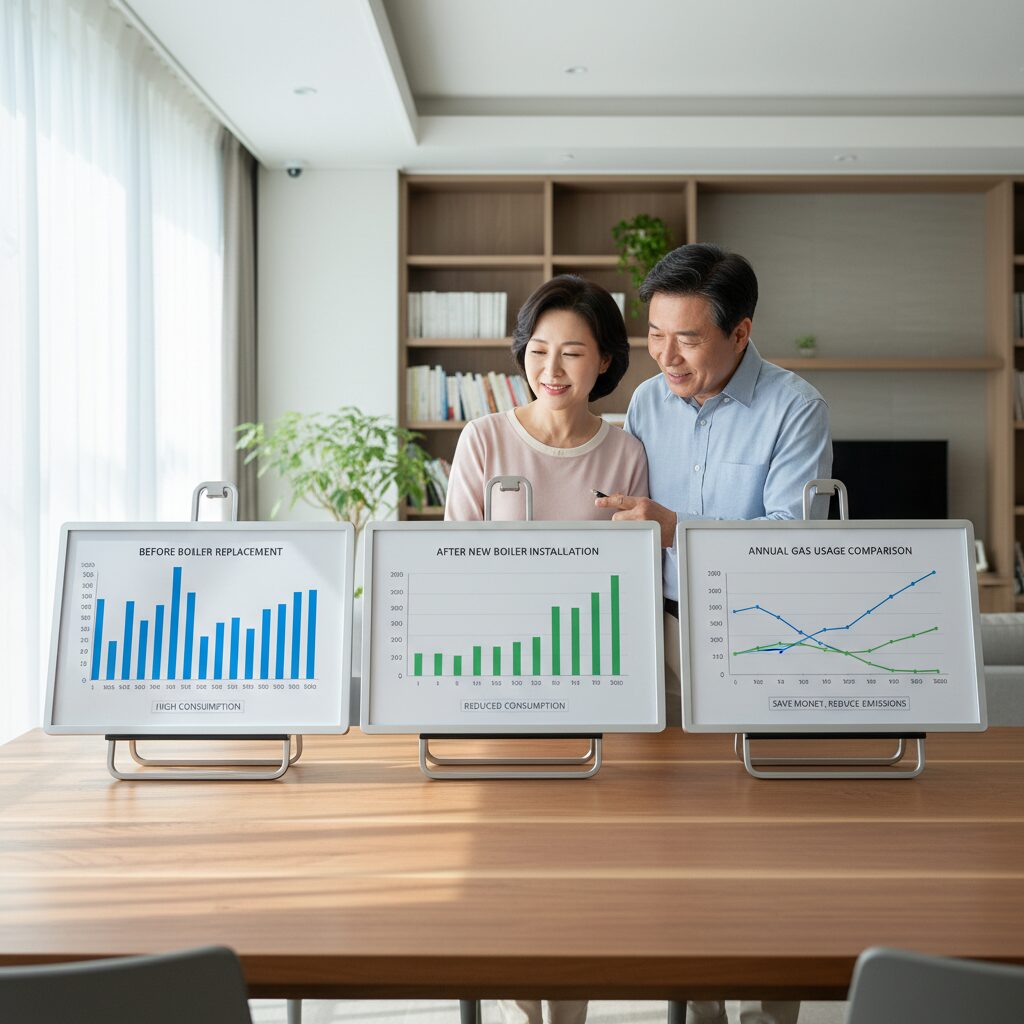 보일러 교체 전후 가스 사용량 비교 그래프
