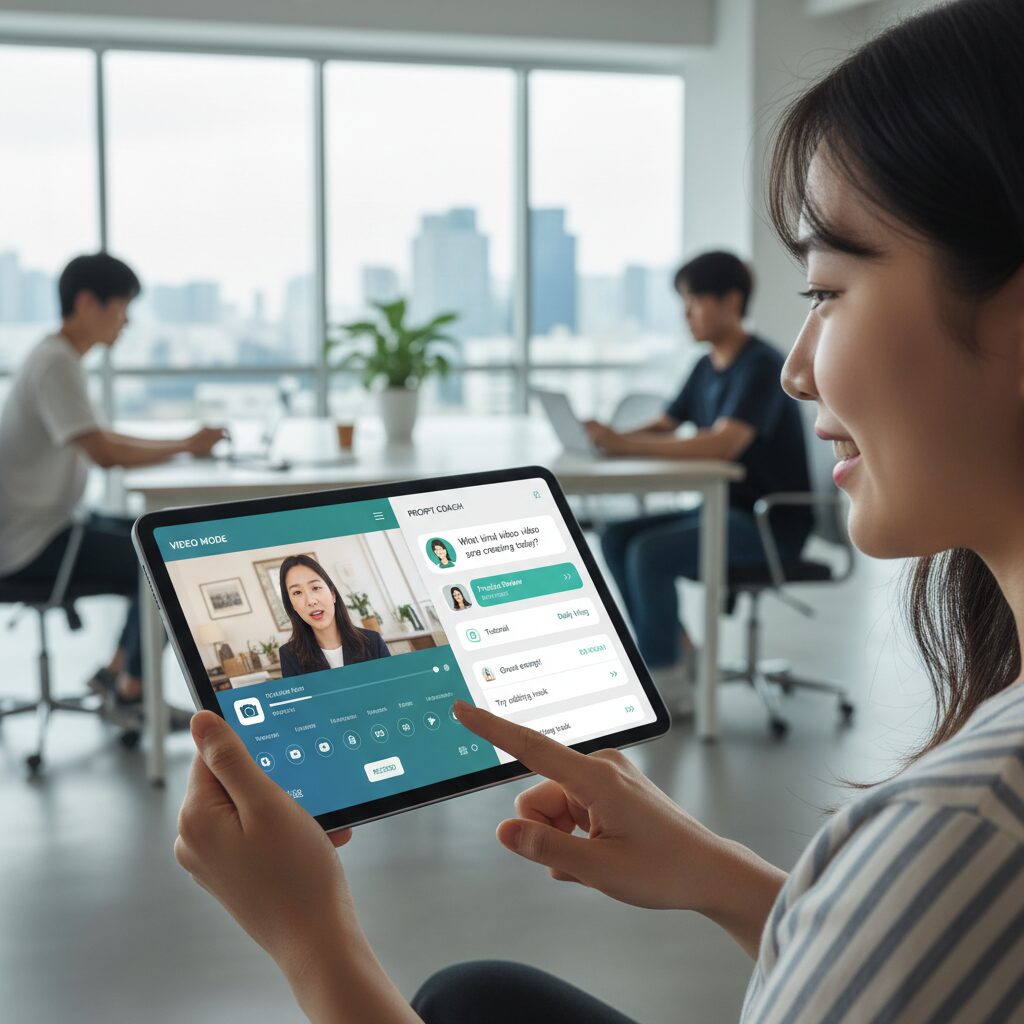 프롬프틀리 비디오 모드와 프롬프트 코치 기능 화면