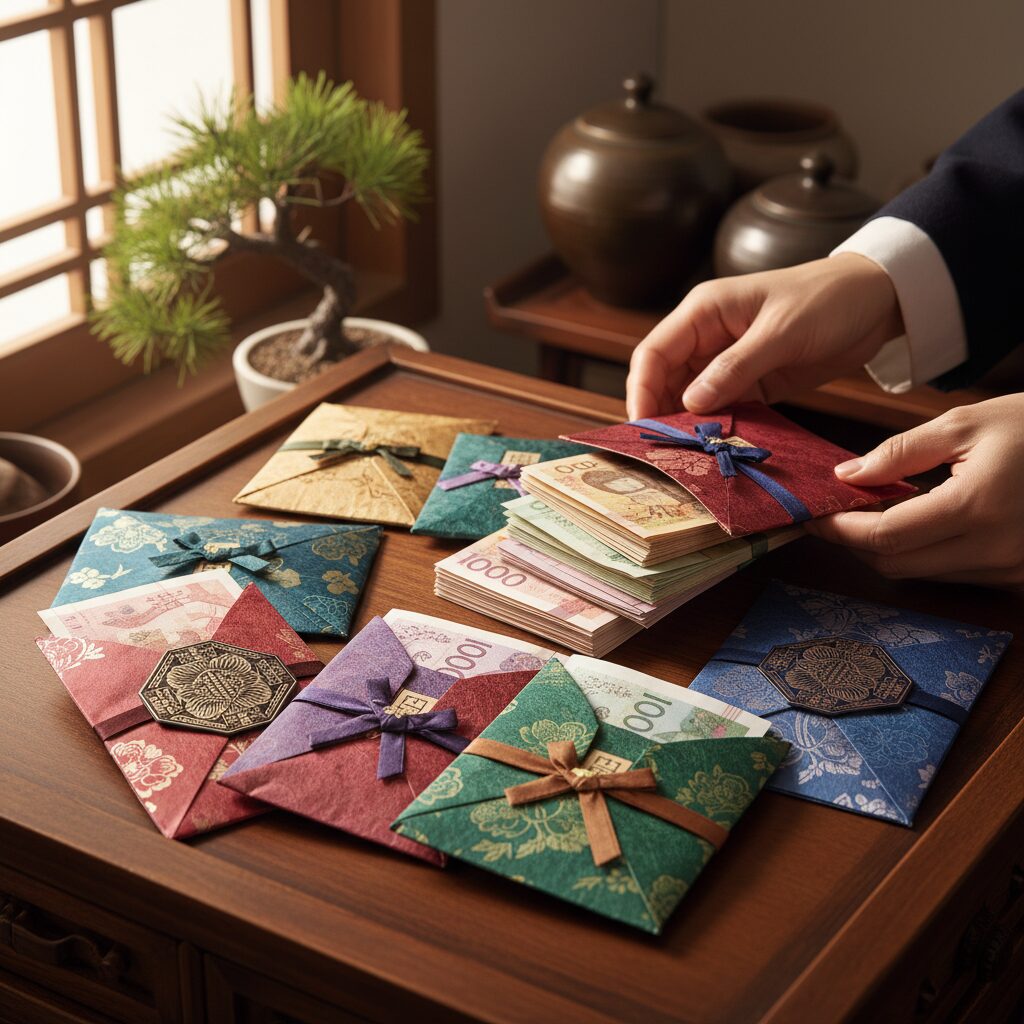 완성된 예쁜 설날 용돈 봉투 여러 개