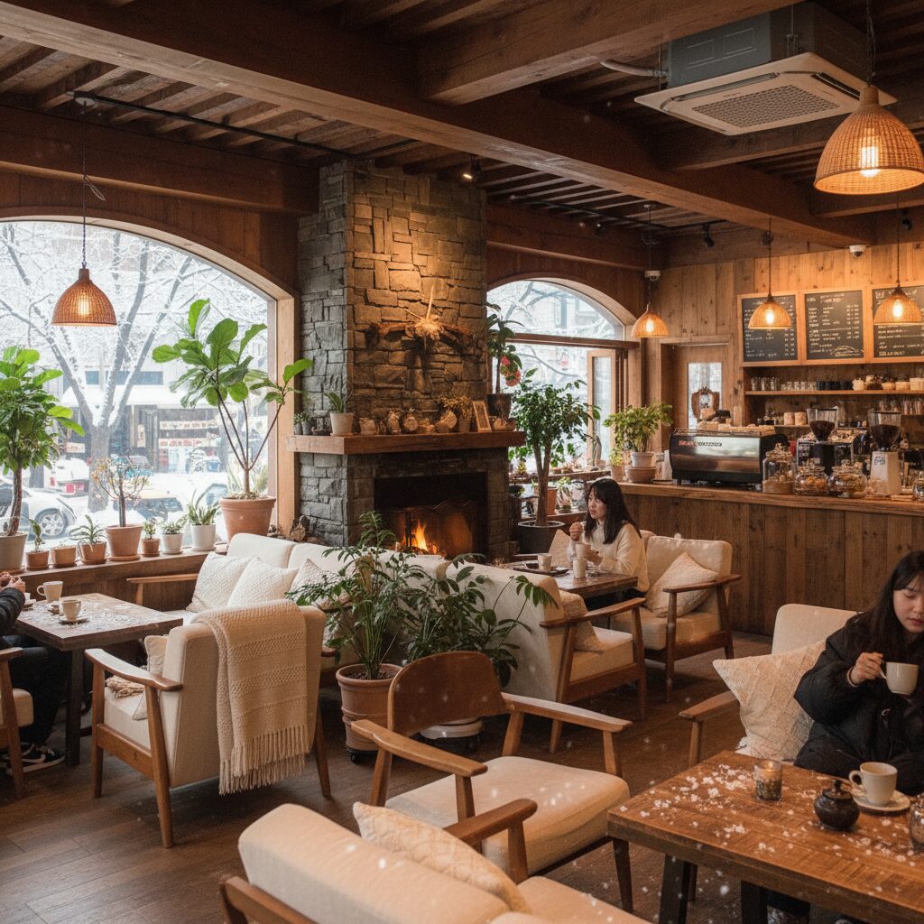우드톤 인테리어로 아늑한 스노우블러썸 카페 내부