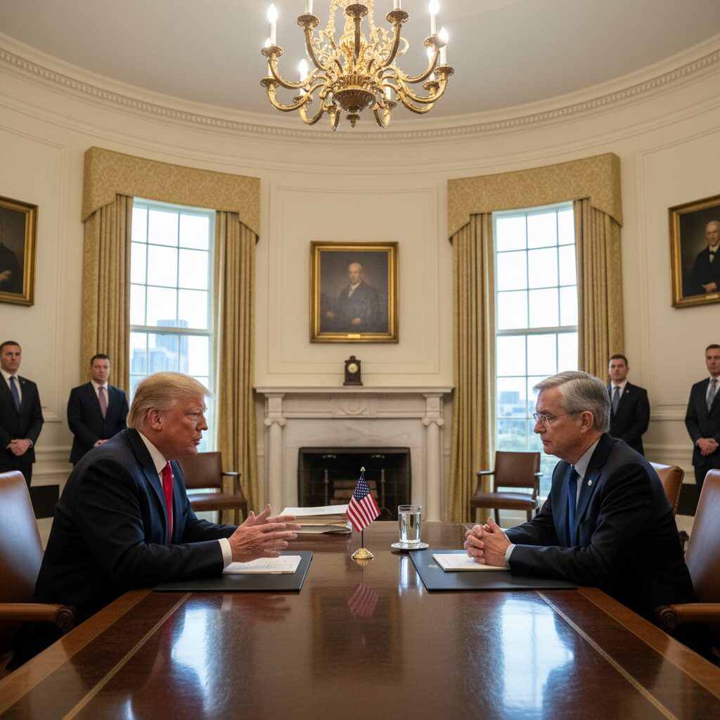 도널드 트럼프 대통령과 제롬 파월 연준 의장이 대면한 공식 회담 장면