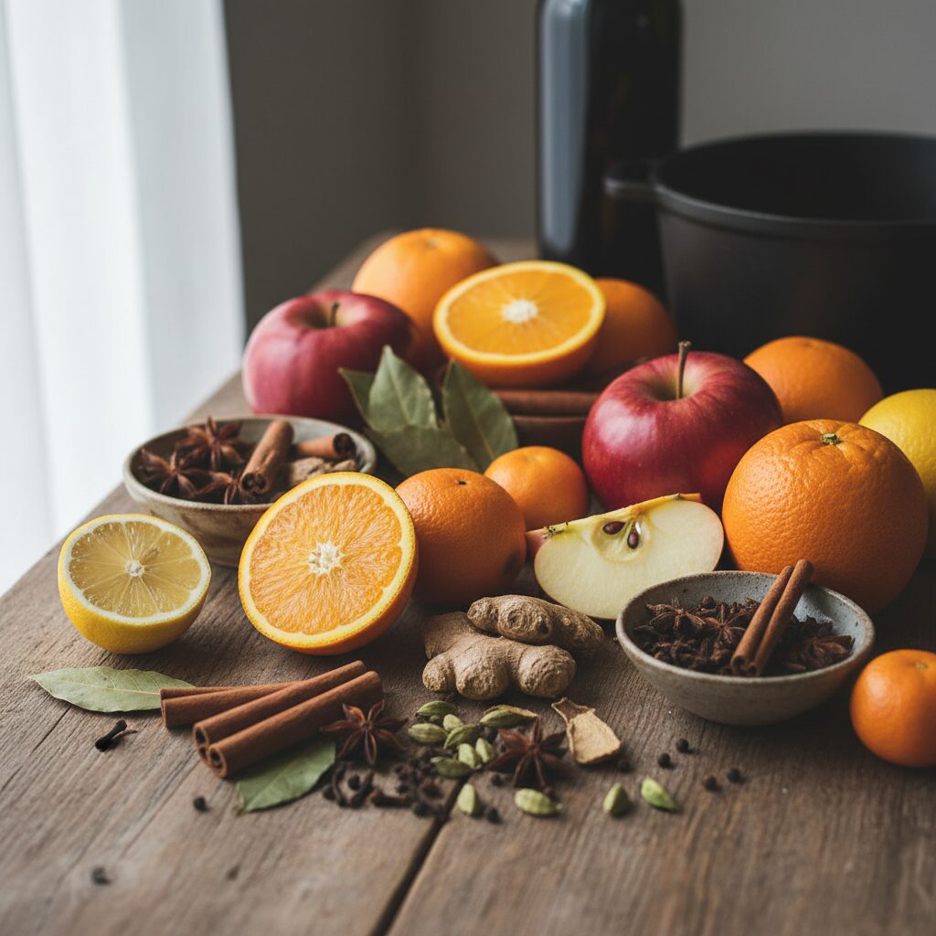 뱅쇼 재료 사과 오렌지 레몬 귤과 향신료