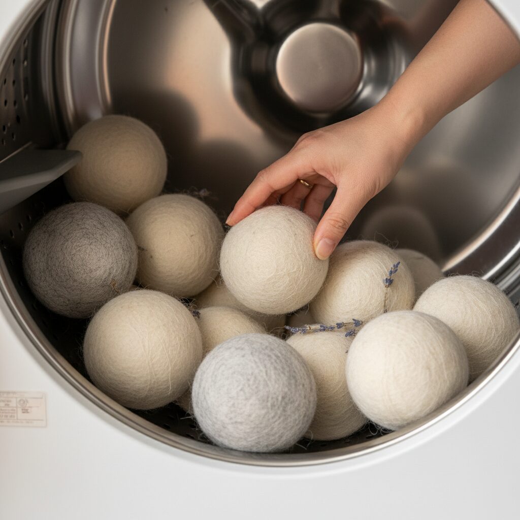건조기 안에 넣어 사용하는 천연 양모볼 여러 개