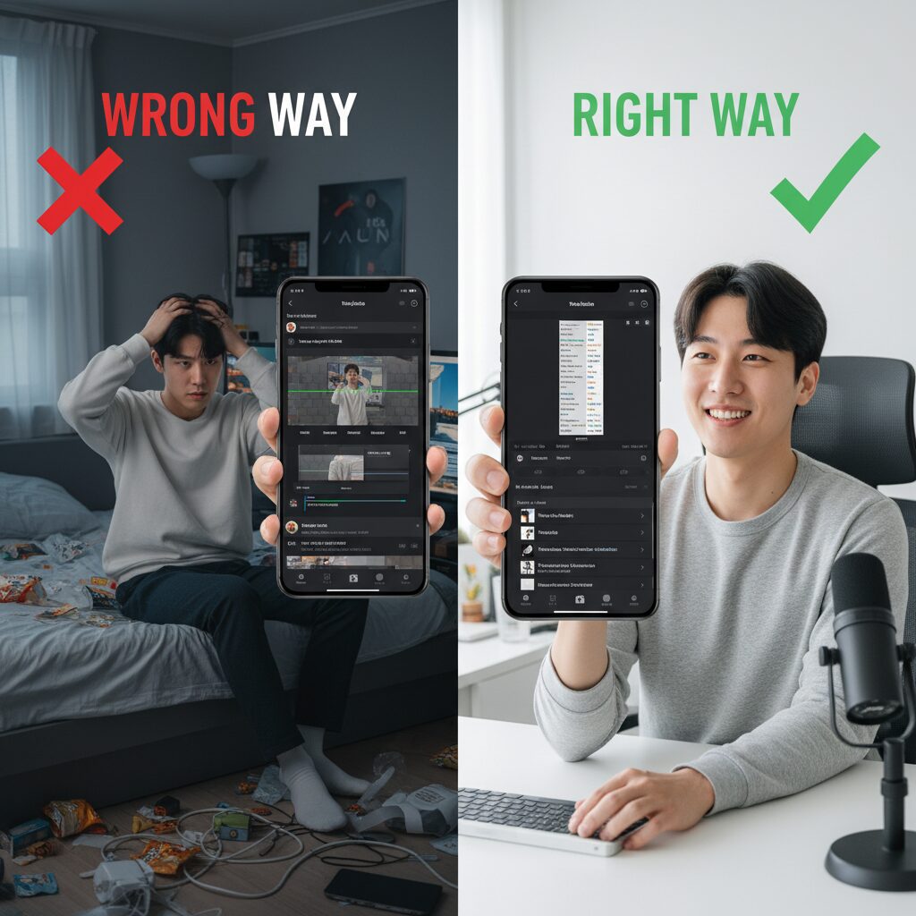 유튜브 쇼츠 잘못된 업로드 방법과 올바른 방법 비교