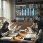 2026 수능 선택과목 그래프와 학생들이 교과서를 보며 공부하는 모습