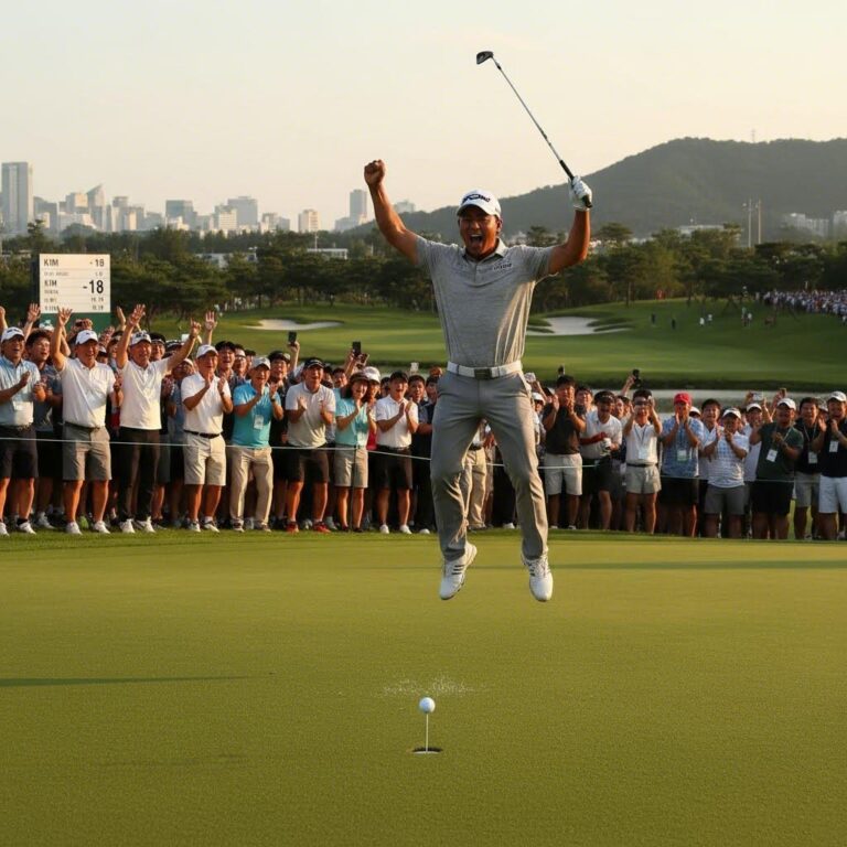 앤서니 킴이 우승 결정적인 버디 퍼팅을 성공시키고 환호하는 모습