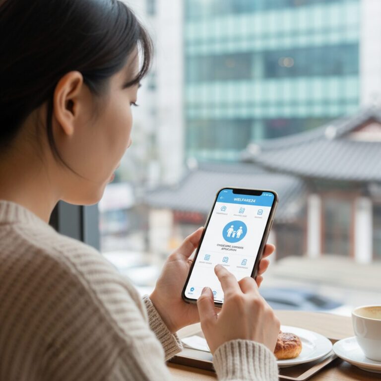 복지로 모바일 앱에서 보육료 신청 메뉴를 찾는 화면