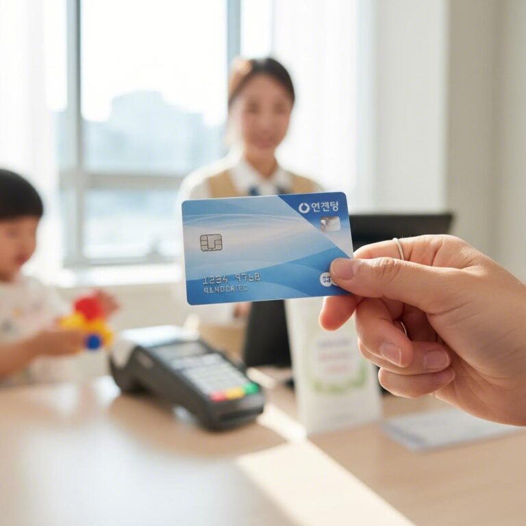 보육료 결제를 위한 국민행복카드를 손에 들고 있는 모습