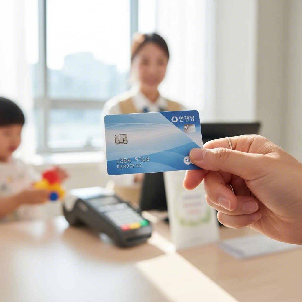 보육료 결제를 위한 국민행복카드를 손에 들고 있는 모습