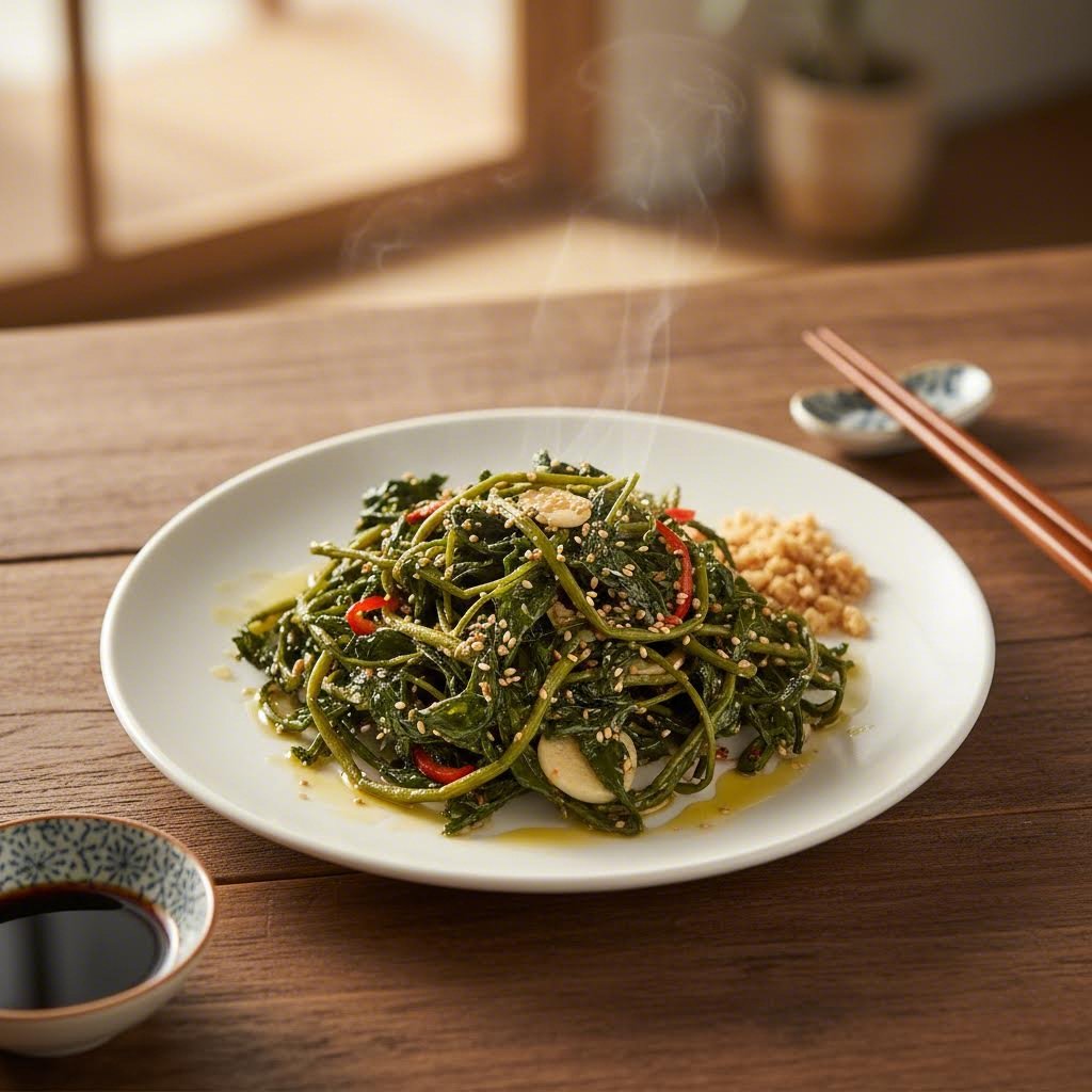 접시에 담긴 고소하고 맛있는 건취나물볶음
