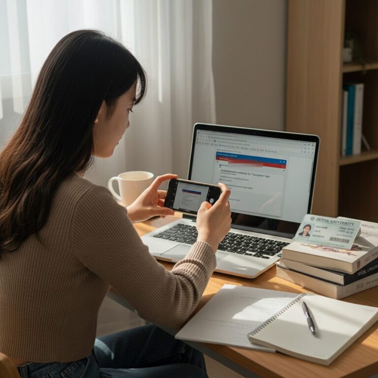 에브리타임 학교 인증을 위해 준비하는 웹메일 화면과 학생증 사진
