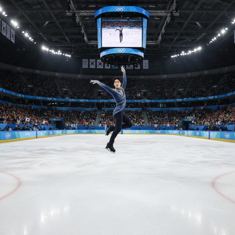 밀라노 올림픽 피겨스케이팅 남자 싱글 쇼트프로그램 경기 장면