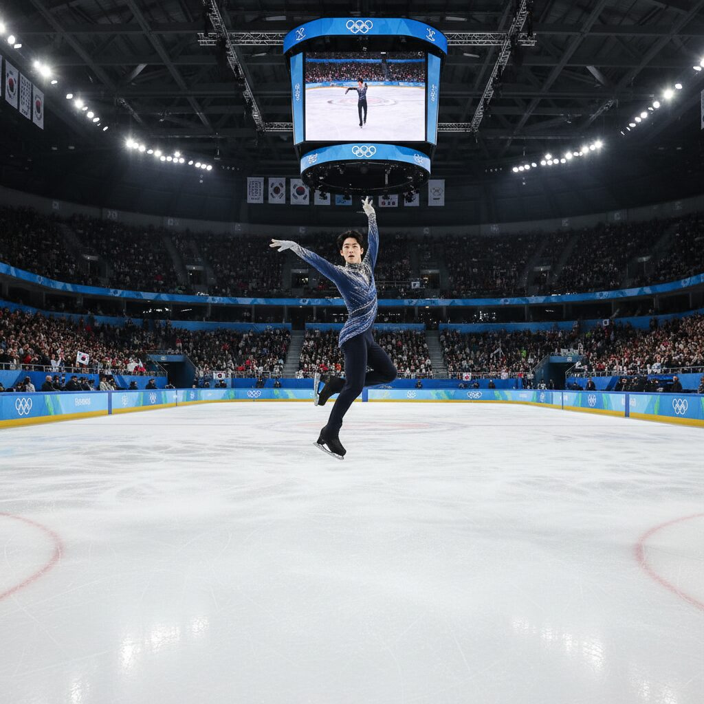 밀라노 올림픽 피겨스케이팅 남자 싱글 쇼트프로그램 경기 장면