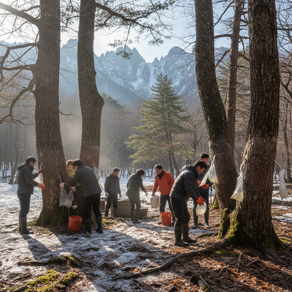 설악산 고로쇠 수액 채취 현장 모습
