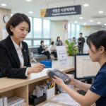 국민행복카드 체크카드를 병원 원무실에서 결제하는 모습