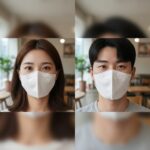 KF94 마스크 2D 새부리형과 3D 입체형을 얼굴에 착용한 모습 비교
