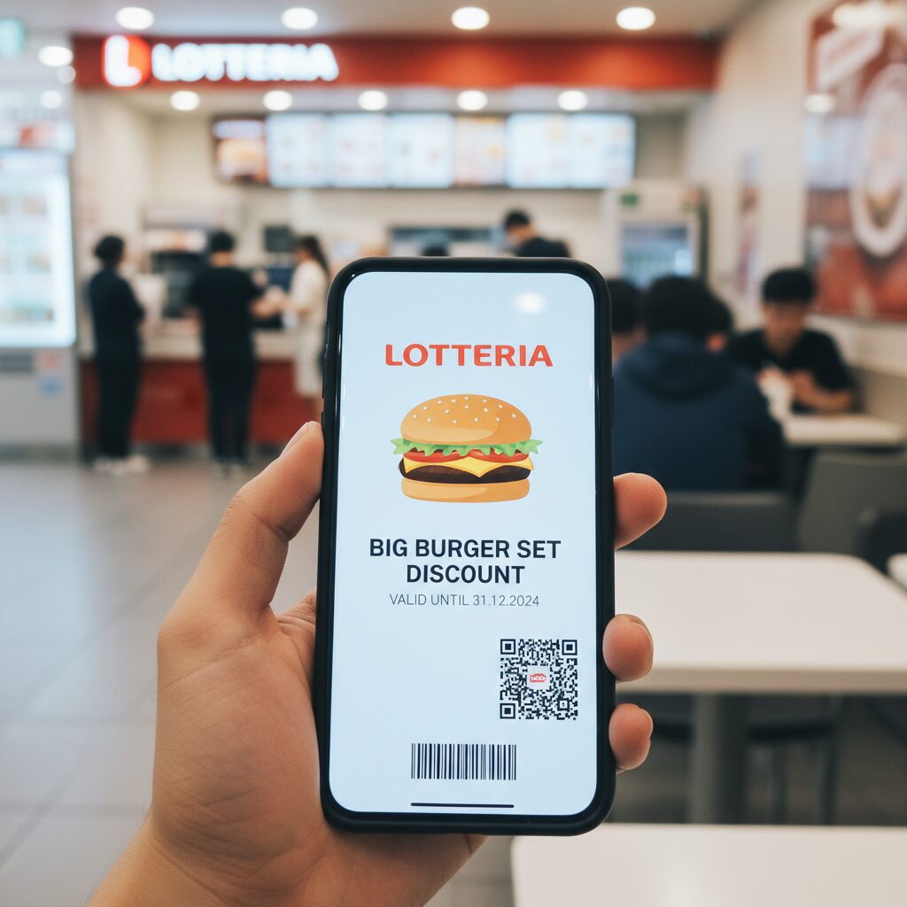 롯데리아 할인 쿠폰을 보여주는 스마트폰 화면