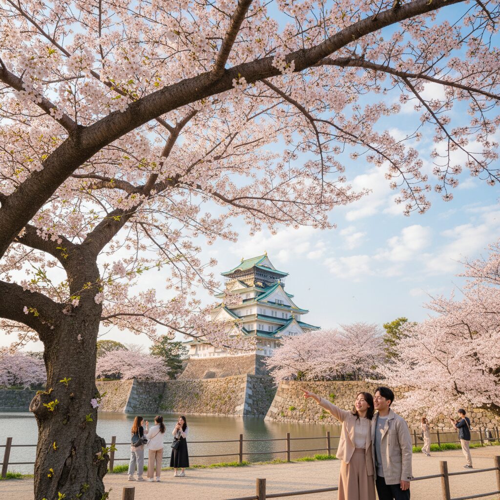 봄날의 나고야성과 벚꽃 가지