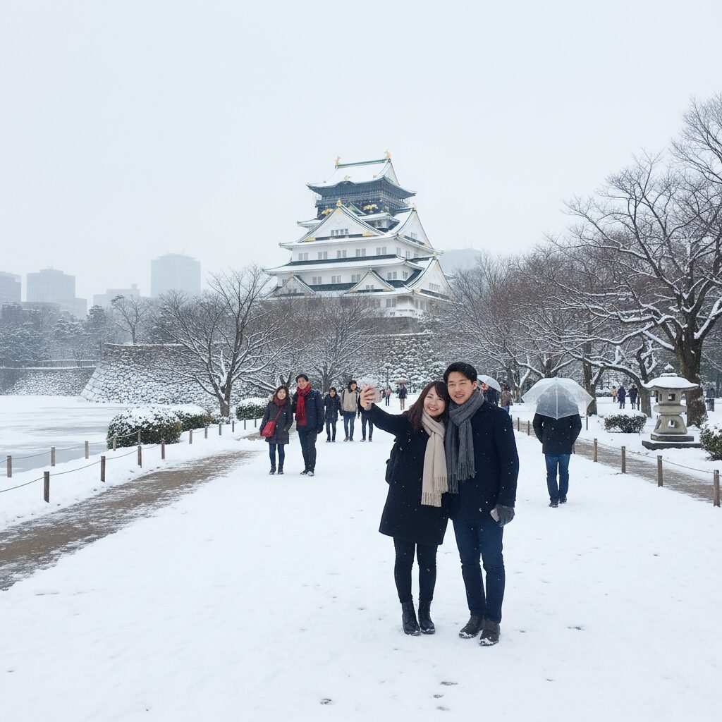 겨울날 나고야성과 주변 공원 풍경
