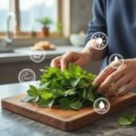 봄맞이 냉이 영양 효능과 맛있게 먹는 법 싱싱한 냉이와 영양성분 아이콘이 함께 있는 이미지