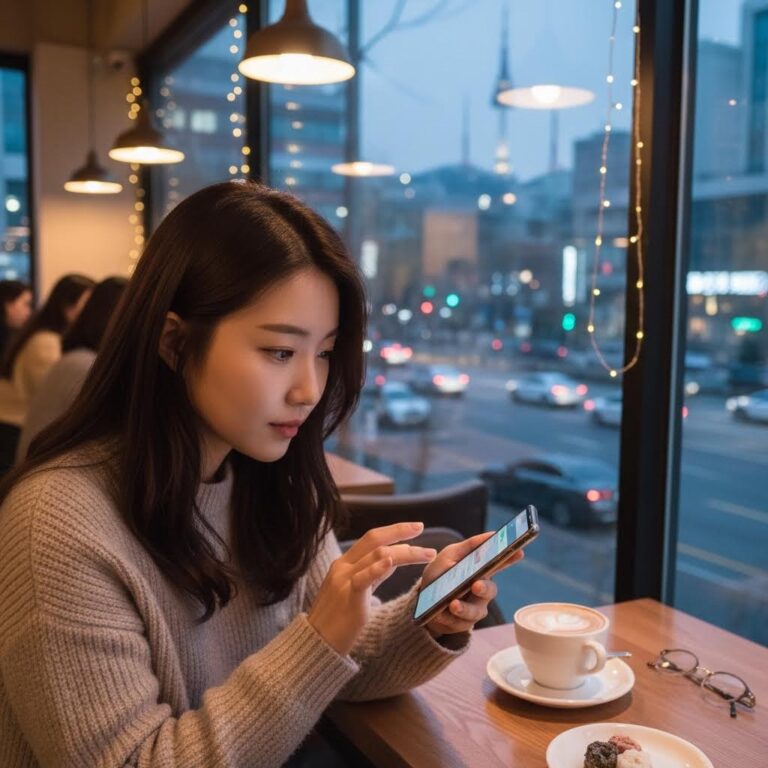 2026년 새해 인사말을 스마트폰으로 작성하는 모습