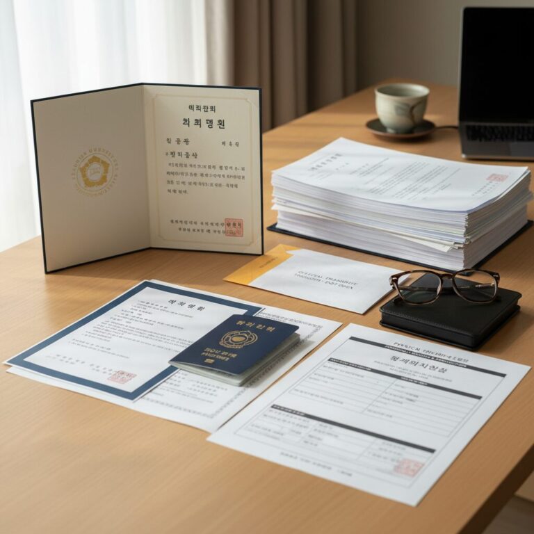 물리치료사 면허증 신청을 위해 준비된 서류 모음