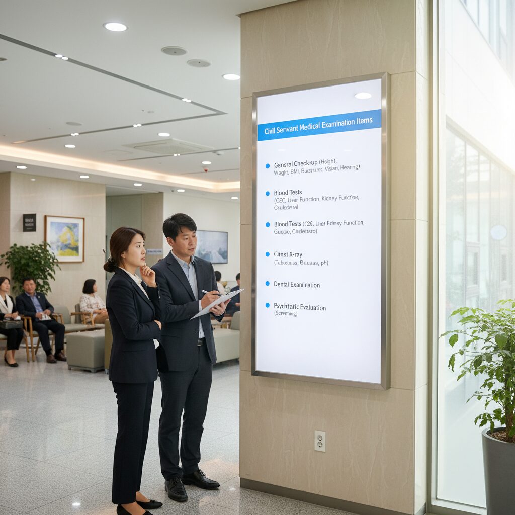 공무원 신체검사 항목을 설명하는 병원 내부 안내판