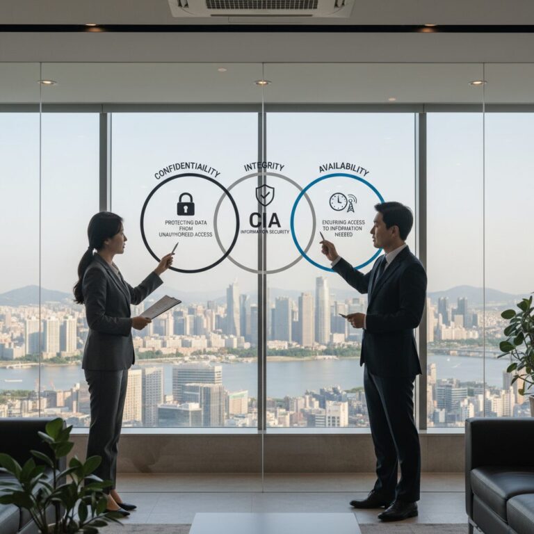 정보보호개론 CIA 기밀성 무결성 가용성 설명 인포그래픽