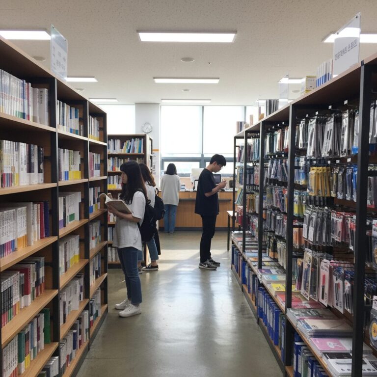 숭실대학교 교내 서점 내부 모습, 책과 문구류가 진열된 모습