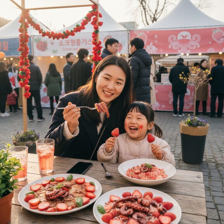 2026년 3월 미식 축제에서 딸기와 주꾸미 요리를 즐기는 모습