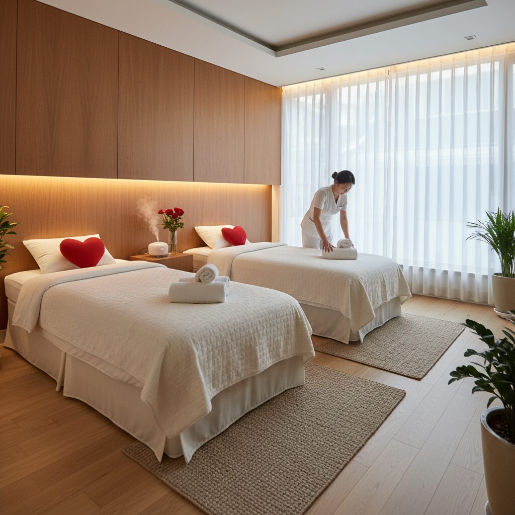 발렌타이 마사지실 내부의 아늑하고 깨끗한 분위기